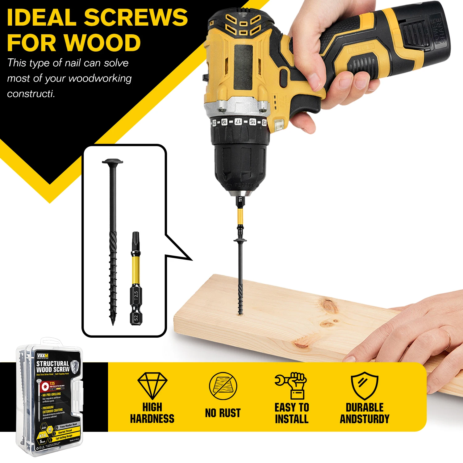 50Pcs T25 Structural Wood Screws #14x4", Self Tapping Star Drive with 50mm Free Bit, Heavy Duty Exterior Coating for Deck Framing DIY
