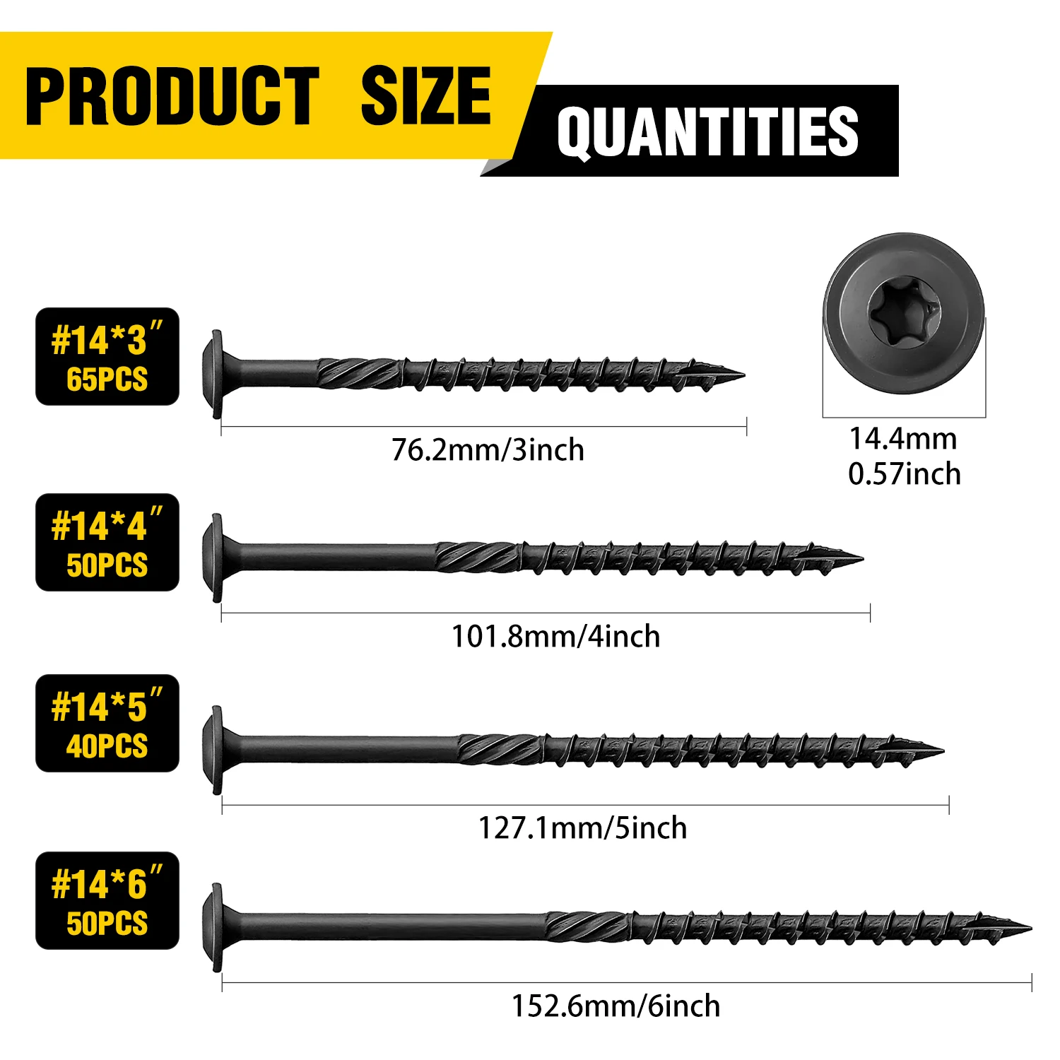 50Pcs T25 Structural Wood Screws #14x4", Self Tapping Star Drive with 50mm Free Bit, Heavy Duty Exterior Coating for Deck Framing DIY
