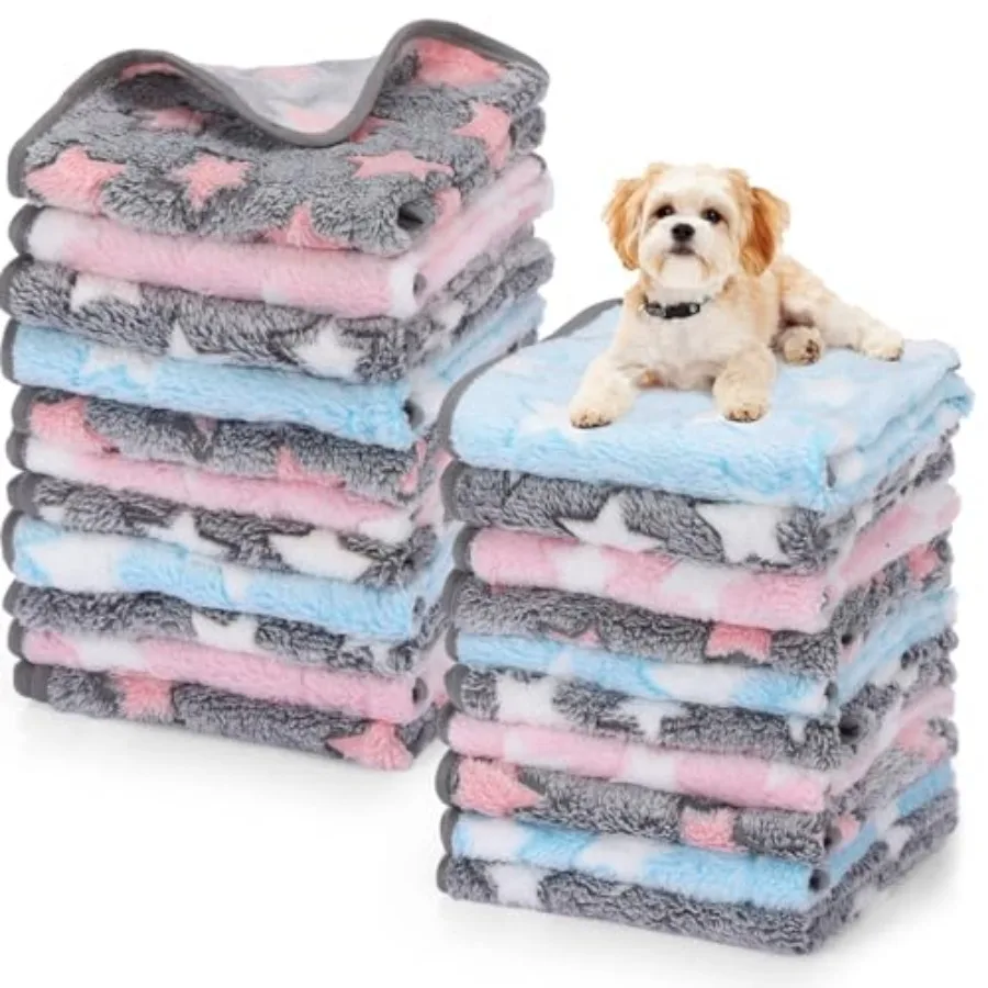 40 Pcs Puppy Blankets for Small Dog Pet Bulk Fleece Soft Fluffy Washable Dog Star Print Pattern Fleece Blankets for Pets Throw