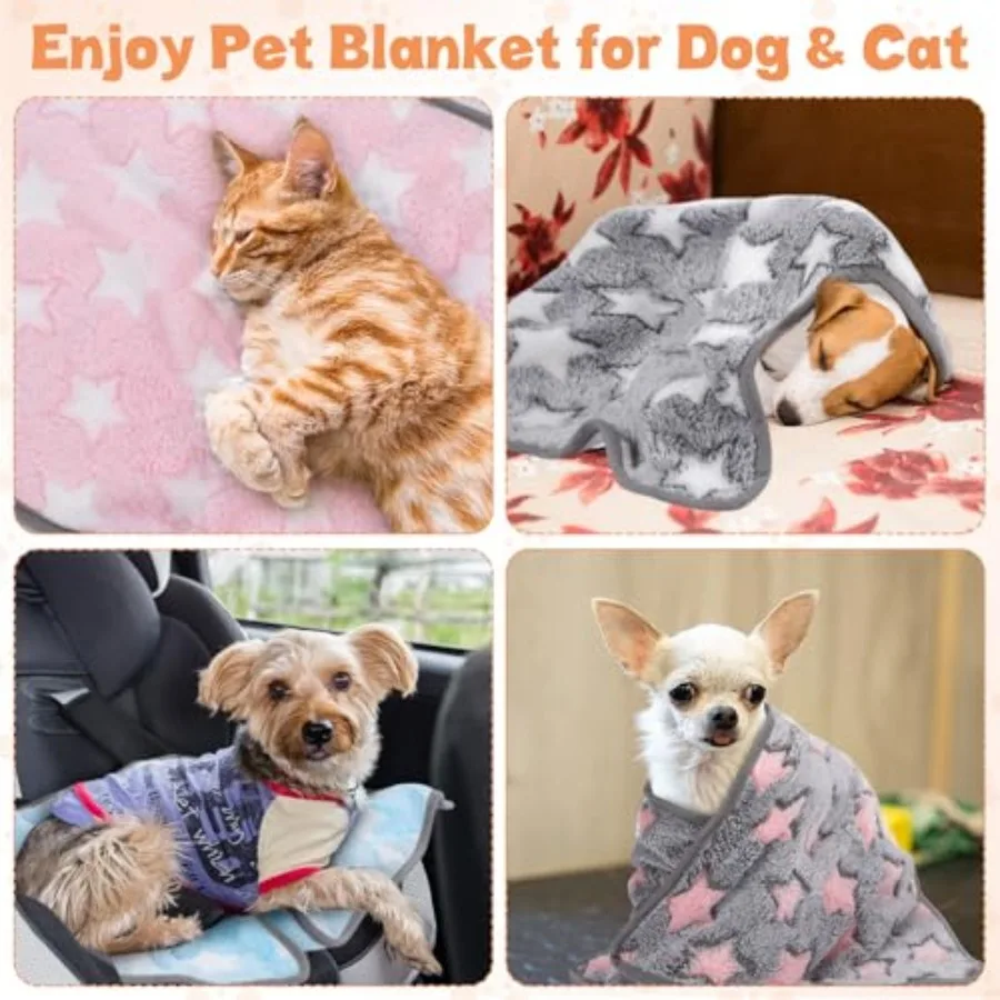 40 Pcs Puppy Blankets for Small Dog Pet Bulk Fleece Soft Fluffy Washable Dog Star Print Pattern Fleece Blankets for Pets Throw