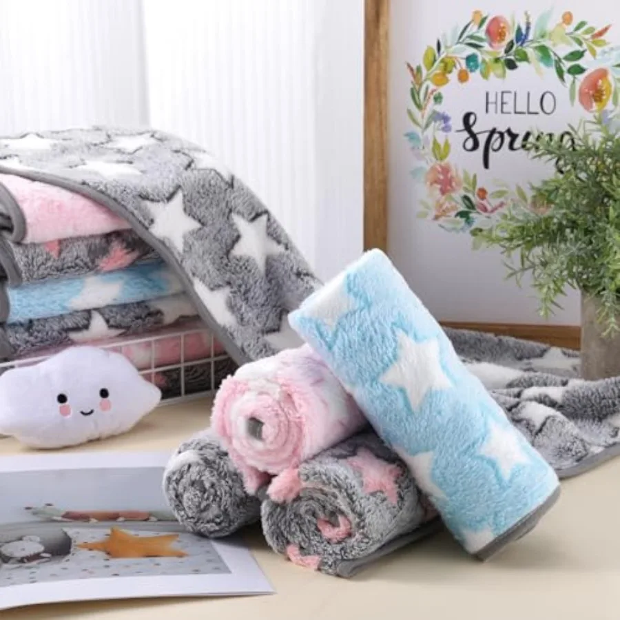 40 Pcs Puppy Blankets for Small Dog Pet Bulk Fleece Soft Fluffy Washable Dog Star Print Pattern Fleece Blankets for Pets Throw