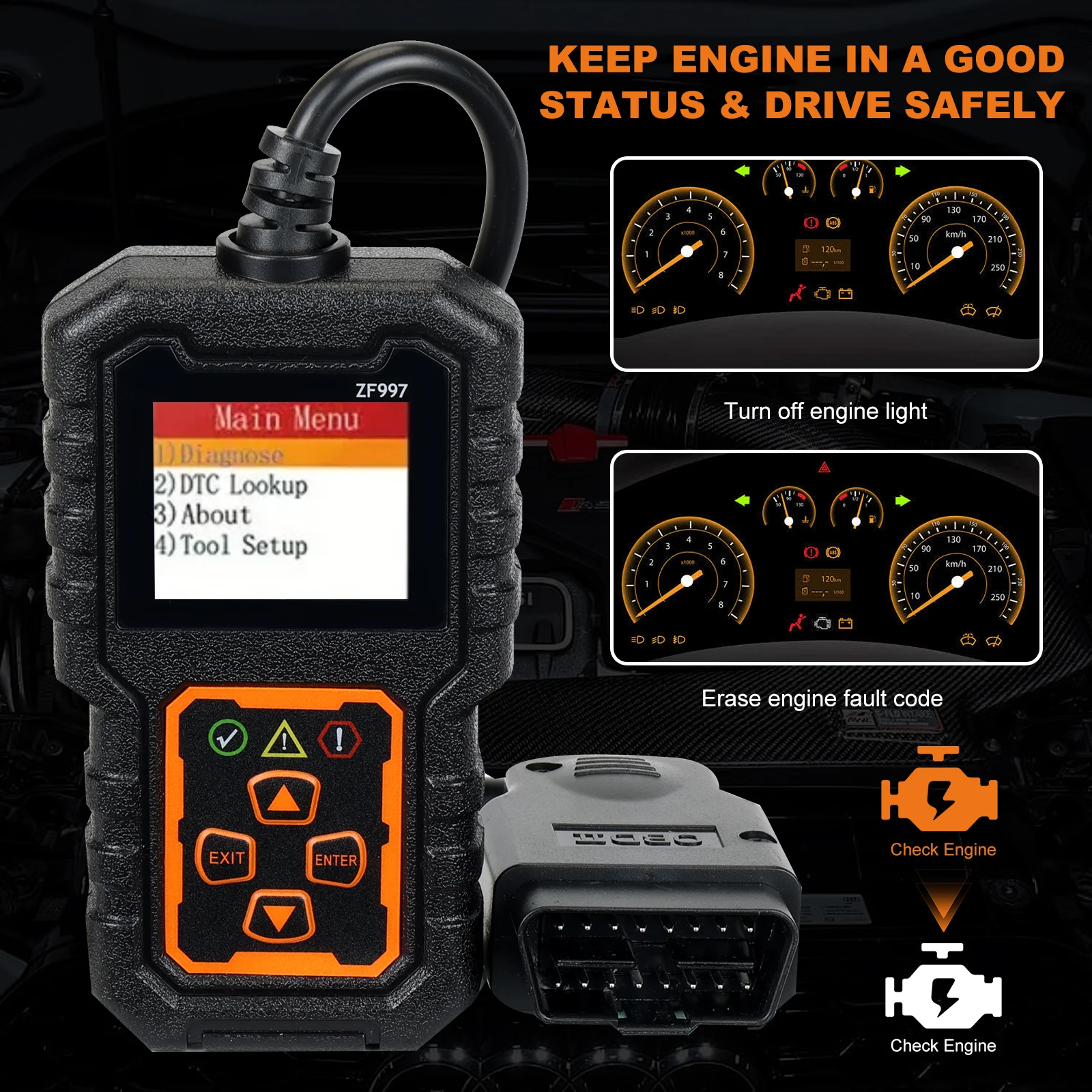 ZF997 OBD2 Scanner Diagnostic Tool for Cars Auto Car Health Check Engine Code Reader