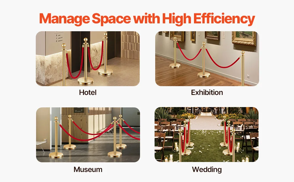 SucceBuy Stanchions 4/6/8Pcs Stainless Steel Post with Fillable Base Red Velvet Ropes & Posts Crowd Control Barriers Stanchions for Party Museum