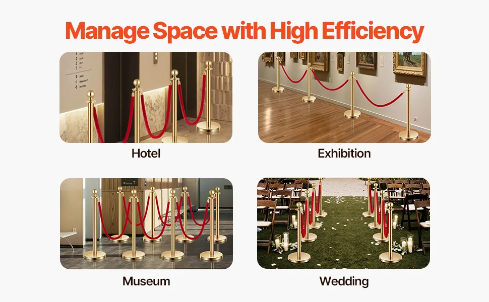 SucceBuy Stanchions 4/6/8Pcs Stainless Steel Post with Fillable Base Red Velvet Ropes & Posts Crowd Control Barriers Stanchions for Party Museum