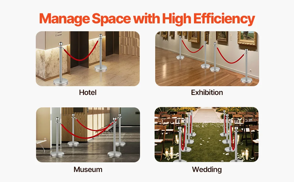 SucceBuy Stanchions 4/6/8Pcs Stainless Steel Post with Fillable Base Red Velvet Ropes & Posts Crowd Control Barriers Stanchions for Party Museum