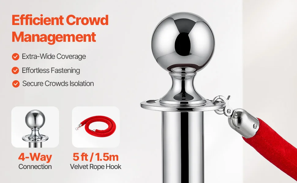 SucceBuy Stanchions 4/6/8Pcs Stainless Steel Post with Fillable Base Red Velvet Ropes & Posts Crowd Control Barriers Stanchions for Party Museum