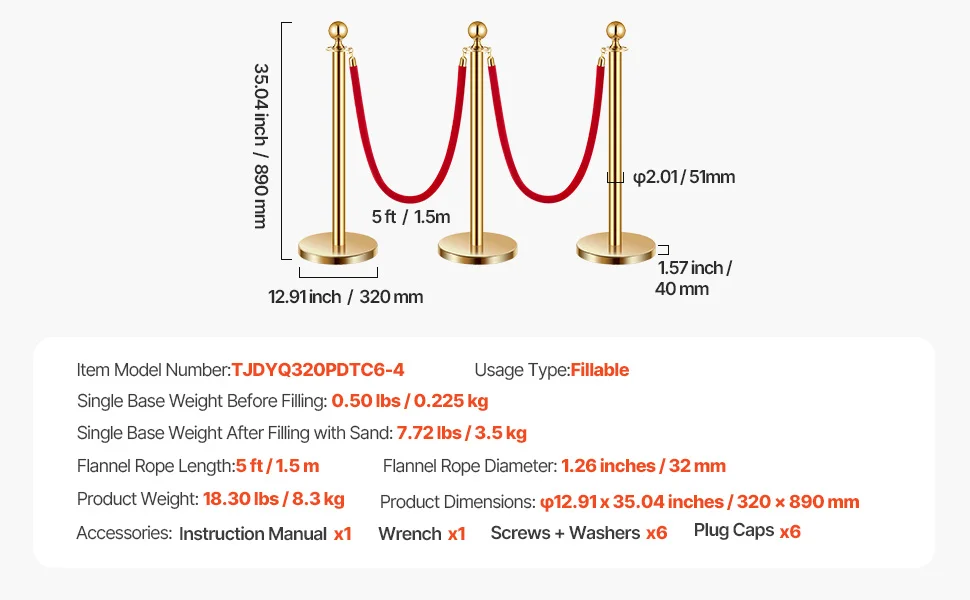 SucceBuy Stanchions 4/6/8Pcs Stainless Steel Post with Fillable Base Red Velvet Ropes & Posts Crowd Control Barriers Stanchions for Party Museum
