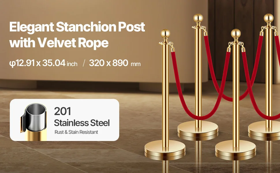 SucceBuy Stanchions 4/6/8Pcs Stainless Steel Post with Fillable Base Red Velvet Ropes & Posts Crowd Control Barriers Stanchions for Party Museum