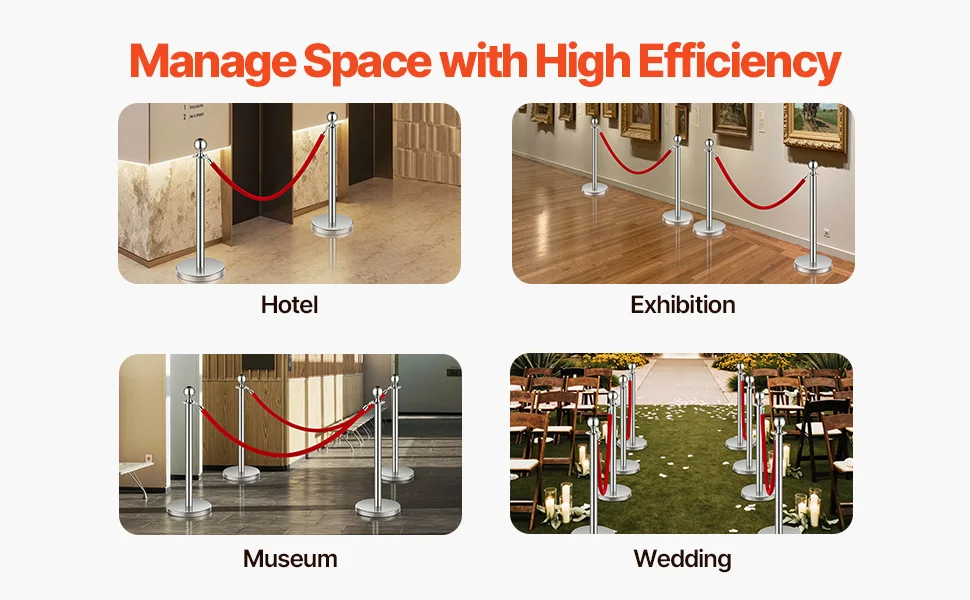 SucceBuy Stanchions 4/6/8Pcs Stainless Steel Post with Fillable Base Red Velvet Ropes & Posts Crowd Control Barriers Stanchions for Party Museum