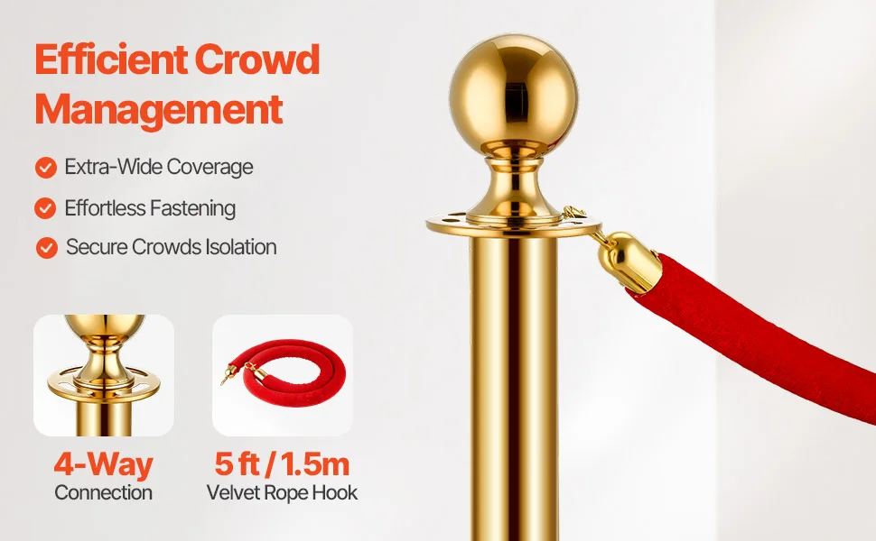 SucceBuy Stanchions 4/6/8Pcs Stainless Steel Post with Fillable Base Red Velvet Ropes & Posts Crowd Control Barriers Stanchions for Party Museum