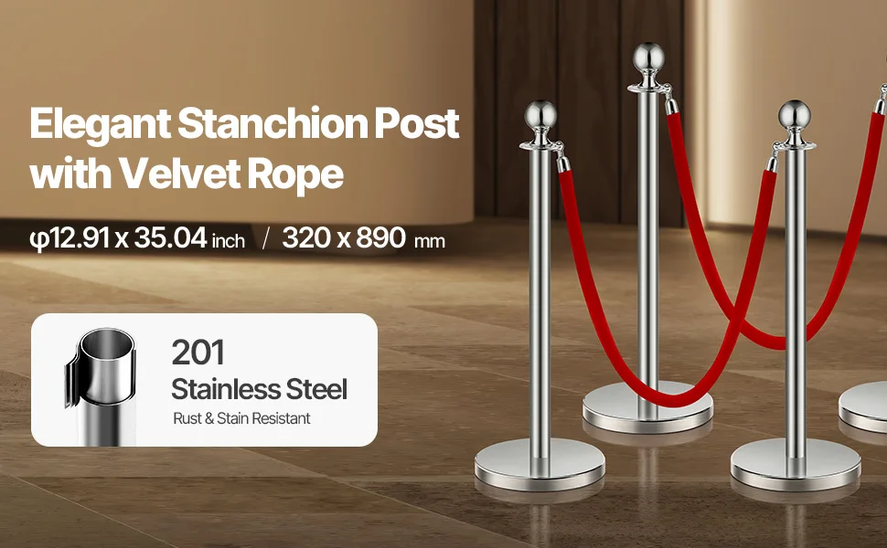 SucceBuy Stanchions 4/6/8Pcs Stainless Steel Post with Fillable Base Red Velvet Ropes & Posts Crowd Control Barriers Stanchions for Party Museum