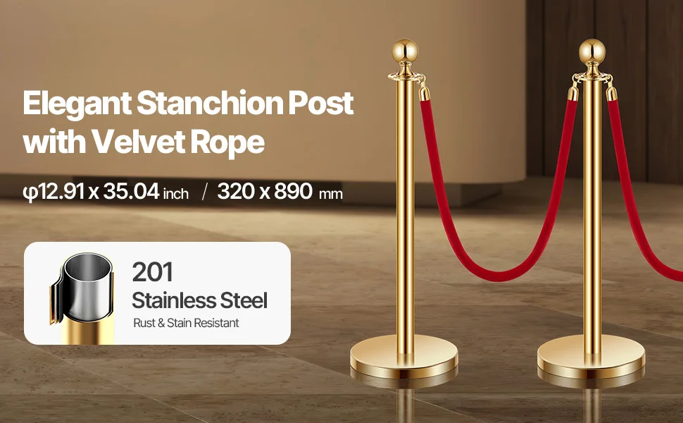 SucceBuy Stanchions 4/6/8Pcs Stainless Steel Post with Fillable Base Red Velvet Ropes & Posts Crowd Control Barriers Stanchions for Party Museum