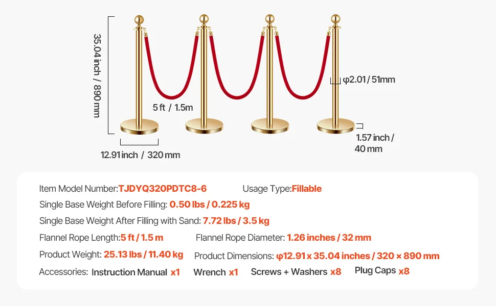 SucceBuy Stanchions 4/6/8Pcs Stainless Steel Post with Fillable Base Red Velvet Ropes & Posts Crowd Control Barriers Stanchions for Party Museum