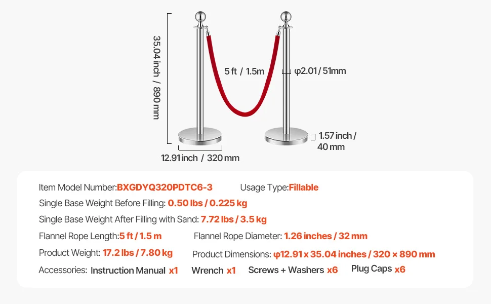SucceBuy Stanchions 4/6/8Pcs Stainless Steel Post with Fillable Base Red Velvet Ropes & Posts Crowd Control Barriers Stanchions for Party Museum