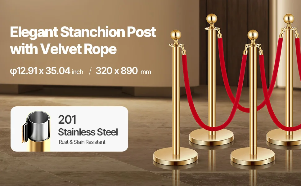 SucceBuy Stanchions 4/6/8Pcs Stainless Steel Post with Fillable Base Red Velvet Ropes & Posts Crowd Control Barriers Stanchions for Party Museum