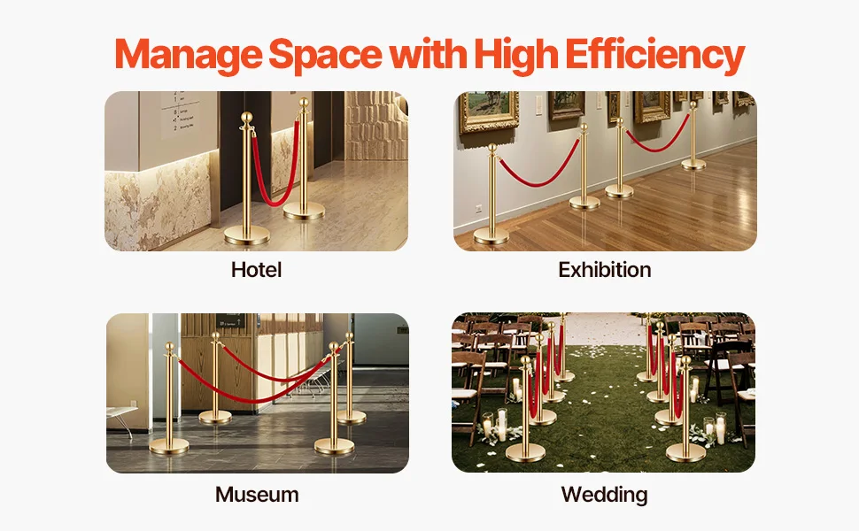 SucceBuy Stanchions 4/6/8Pcs Stainless Steel Post with Fillable Base Red Velvet Ropes & Posts Crowd Control Barriers Stanchions for Party Museum