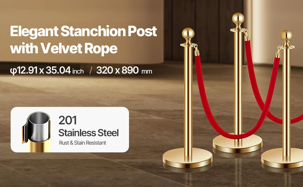 SucceBuy Stanchions 4/6/8Pcs Stainless Steel Post with Fillable Base Red Velvet Ropes & Posts Crowd Control Barriers Stanchions for Party Museum