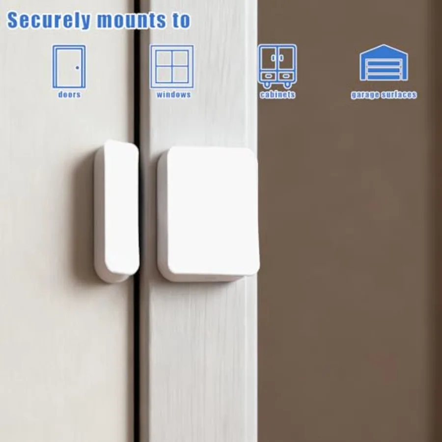 For SimpliSafe entry sensors: pre-cut double-sided adhesive pads in white, durable acrylic material, strong hold for door, wind