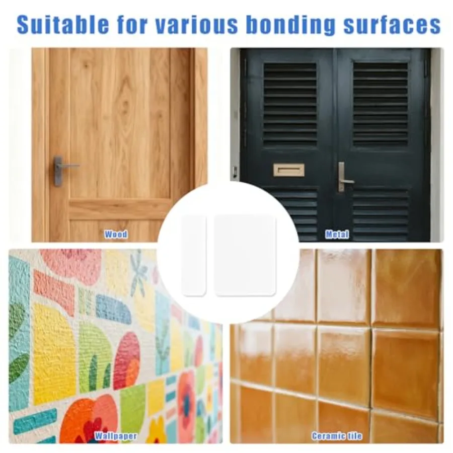 For SimpliSafe entry sensors: pre-cut double-sided adhesive pads in white, durable acrylic material, strong hold for door, wind