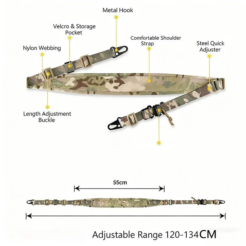 Tactical Adjustable 1/2 Point Crossbody Rope Nylon Rifle Shoulder Strap Outdoor Hunting AR15 Sling with M-system QD+21MM QD