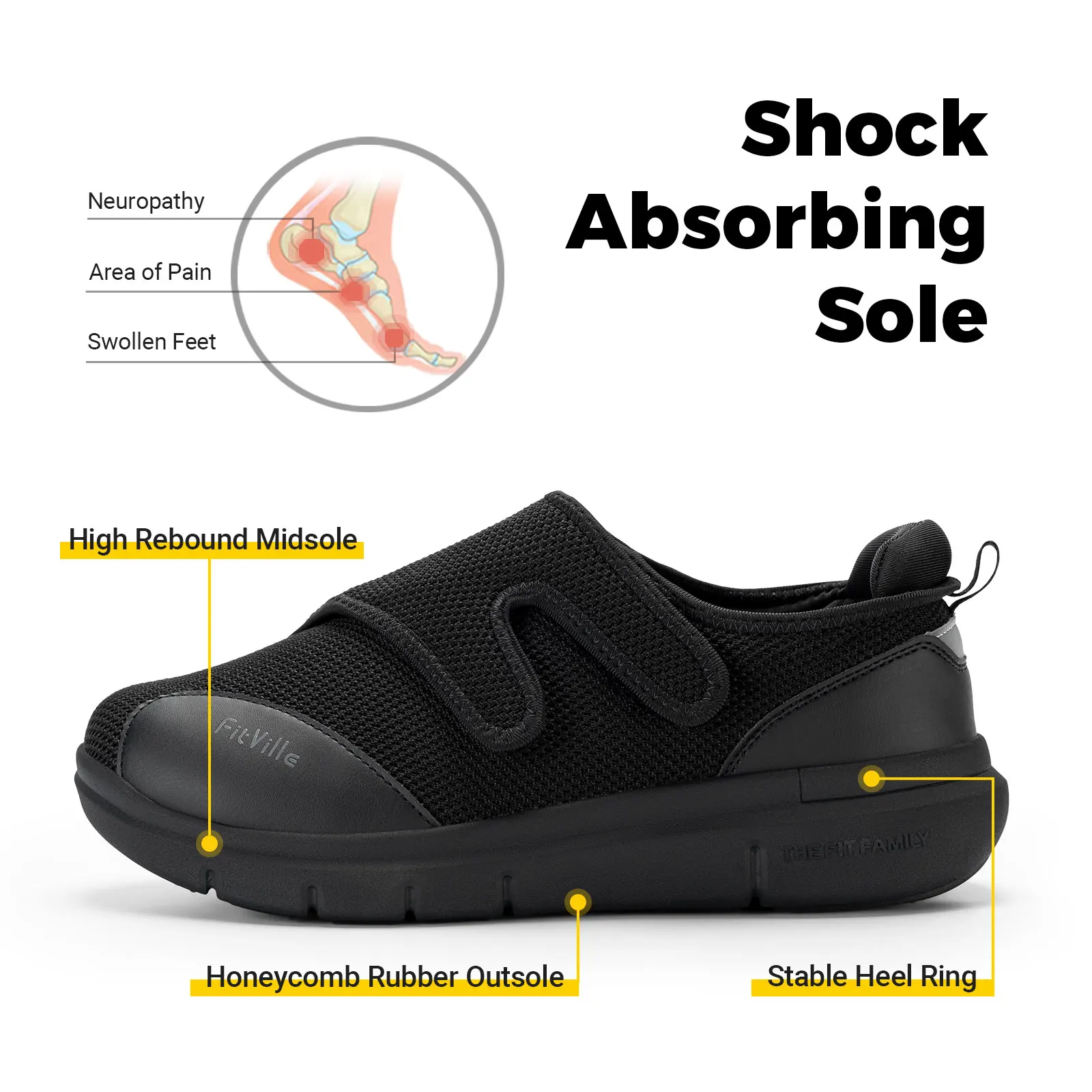 FitVille Diabetic Shoes Men Extra Wide Walking Casual Shoes for Swollen Feet Orthopedic Adjustable with Arch Support Cushioning