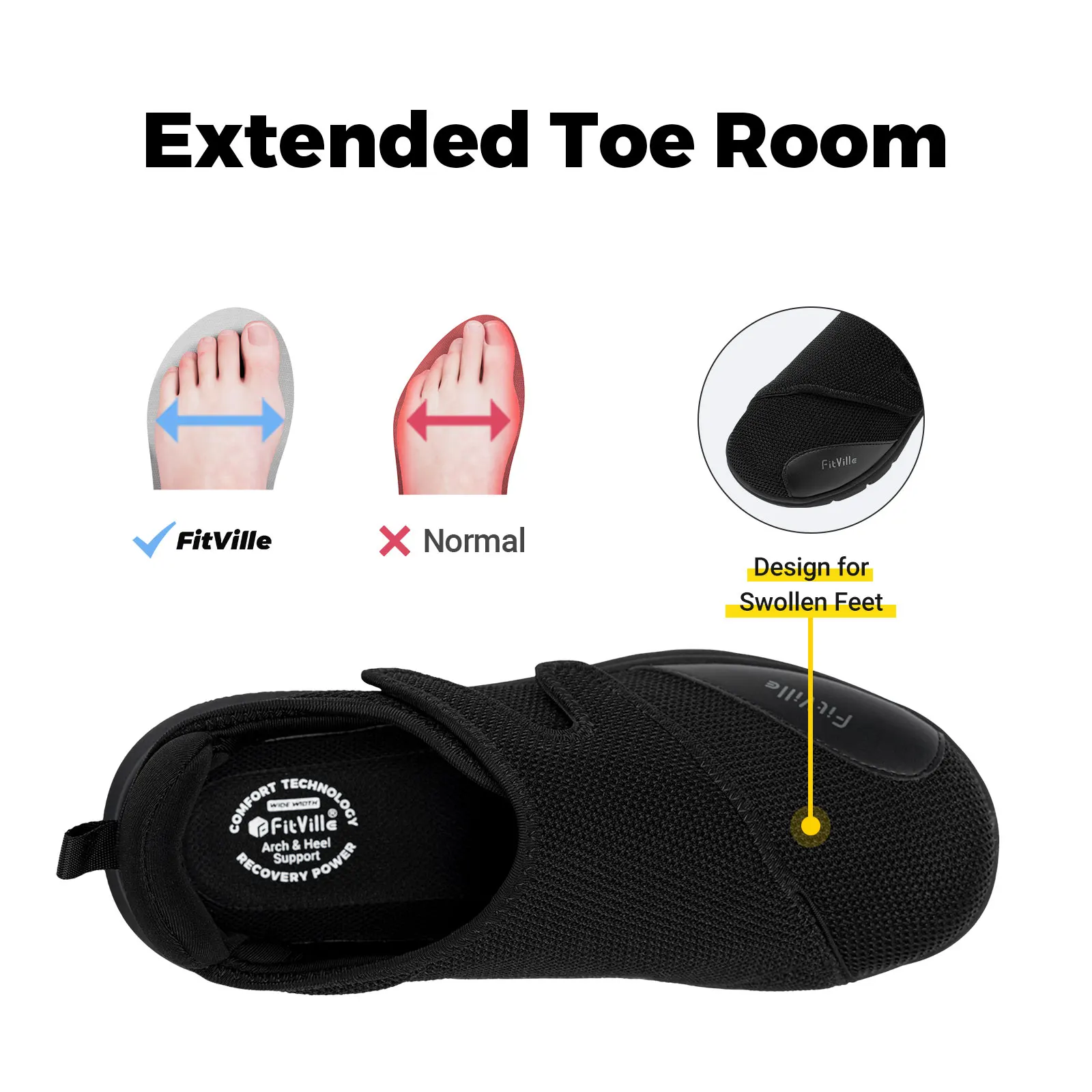 FitVille Diabetic Shoes Men Extra Wide Walking Casual Shoes for Swollen Feet Orthopedic Adjustable with Arch Support Cushioning