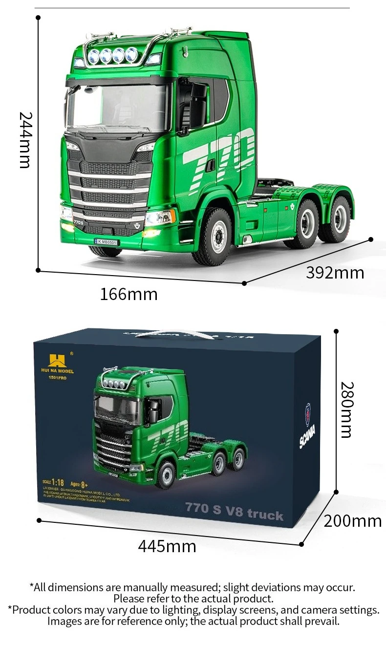 HUINA 770S 1502 1/18 RC Tractor 2.4G 19CH RC Engineering Trailer Truck with Lights and Sound System RC Car Model Toy Gift HUINA 1592 1:14 Scale RC Excavator 22 Channels