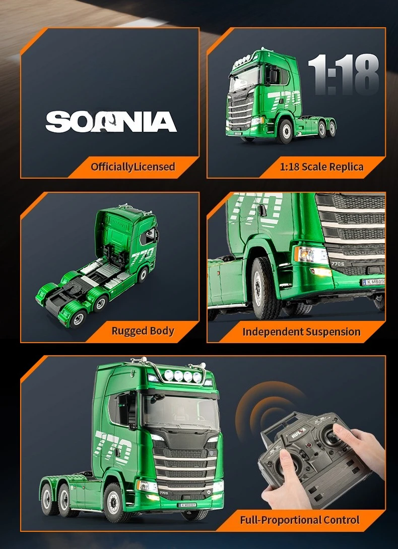 HUINA 770S 1502 1/18 RC Tractor 2.4G 19CH RC Engineering Trailer Truck with Lights and Sound System RC Car Model Toy Gift HUINA 1592 1:14 Scale RC Excavator 22 Channels