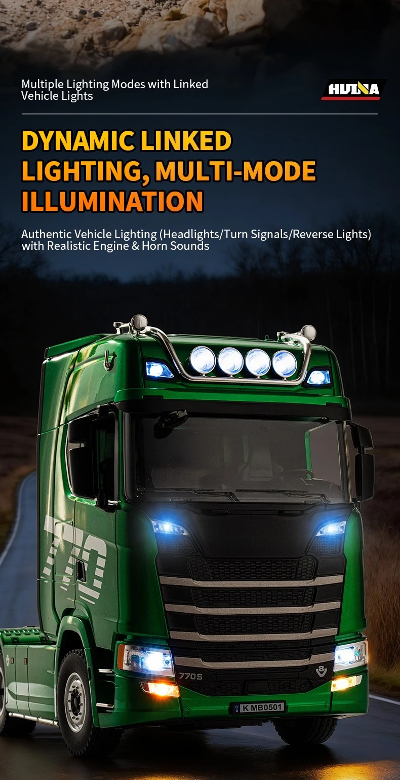 HUINA 770S 1502 1/18 RC Tractor 2.4G 19CH RC Engineering Trailer Truck with Lights and Sound System RC Car Model Toy Gift HUINA 1592 1:14 Scale RC Excavator 22 Channels