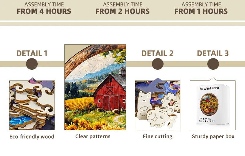 Vintage Farm Sunflower Wooden Puzzle, 5A Difficulty Unique Shaped Pieces Family Activity Gift