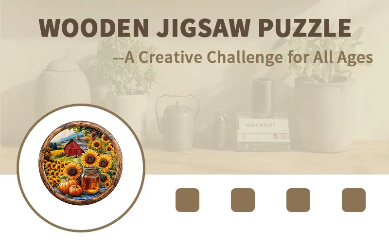Vintage Farm Sunflower Wooden Puzzle, 5A Difficulty Unique Shaped Pieces Family Activity Gift