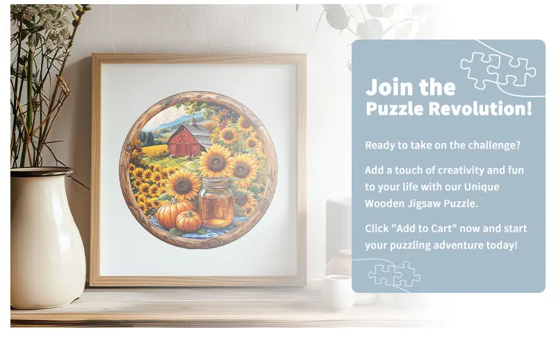 Vintage Farm Sunflower Wooden Puzzle, 5A Difficulty Unique Shaped Pieces Family Activity Gift
