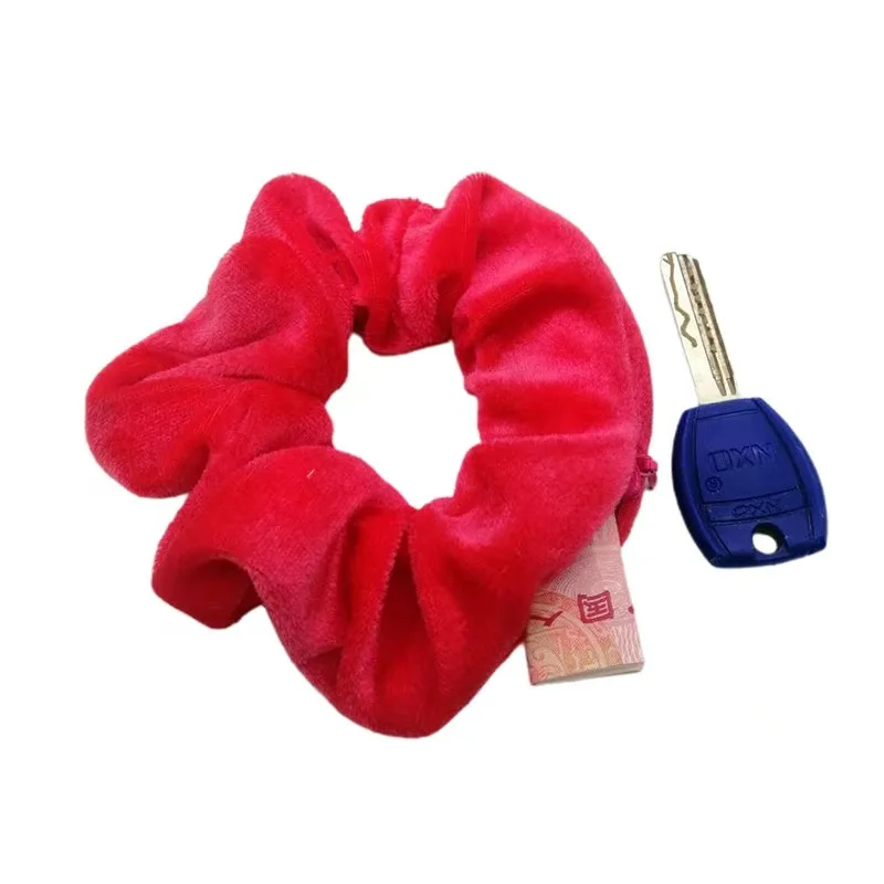 1PCS/Fashionable Sporty Velvet Hair Ties with Zipper Pockets Large Loop Hair Bands Hair Accessories for Women