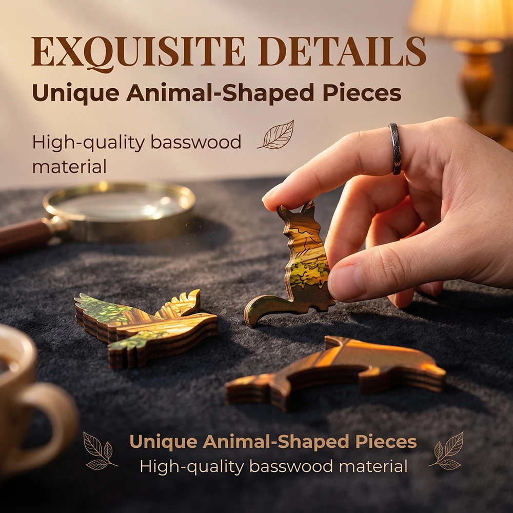 Round Enchanted Tree‑House Library Wooden Jigsaw Puzzle, Irregular Unique Animal‑Shaped Pieces, Adult DIY Stress‑Relief Wood Puzzle Game, Fantasy Forest Art Puzzle, Home Wall Decor, Ideal Birthday Holiday Gift for Puzzle Lovers