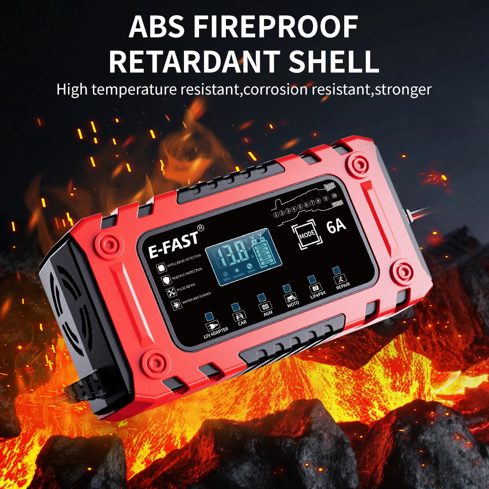 12V 6A Smart Battery Charger With Adapter Mode for AGM LiFePO4 Cars Boat Truck