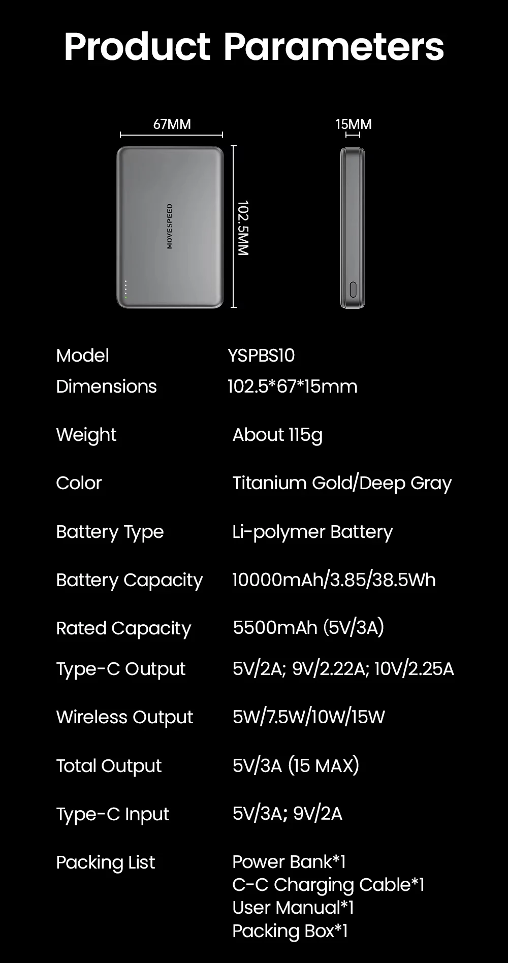 MOVESPEED S10 Magnetic Power Bank 10000mAh Wireless Fast Portable Charge External Battery Powerbank for iPhone 17 16 15 Samsung