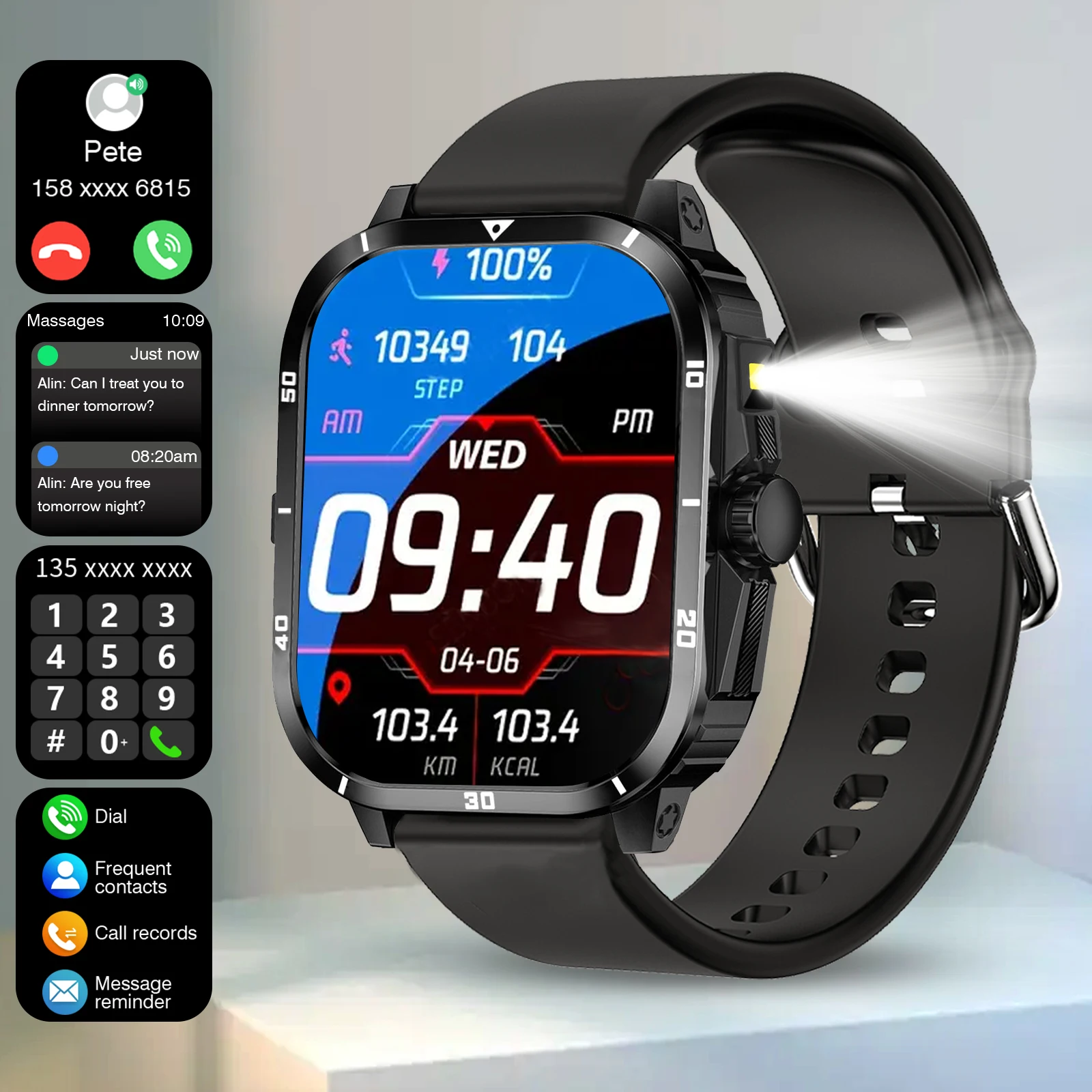 Outdoor Men'S Smart Watch 2.01 Inch-Hd-Full Touch Screen Display Wireless Call/Answer, Multiple Sports Modes ,Outdoor Information Reminder,Weather Forecast,Music Control,Suitable for Iphone and Android