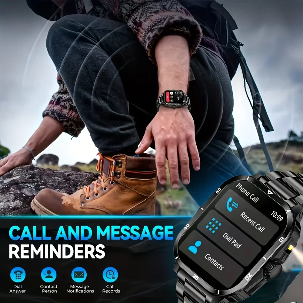 Outdoor Men'S Smart Watch 2.01 Inch-Hd-Full Touch Screen Display Wireless Call/Answer, Multiple Sports Modes ,Outdoor Information Reminder,Weather Forecast,Music Control,Suitable for Iphone and Android