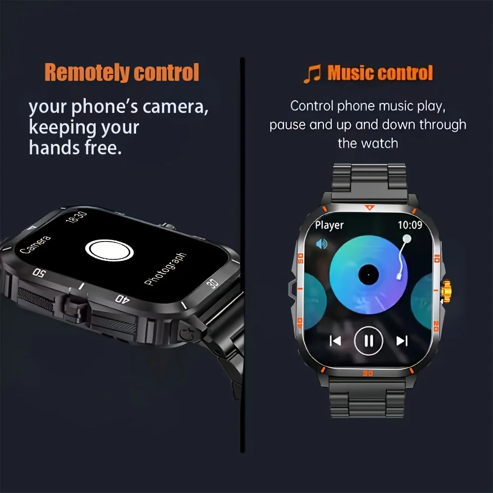 Outdoor Men'S Smart Watch 2.01 Inch-Hd-Full Touch Screen Display Wireless Call/Answer, Multiple Sports Modes ,Outdoor Information Reminder,Weather Forecast,Music Control,Suitable for Iphone and Android