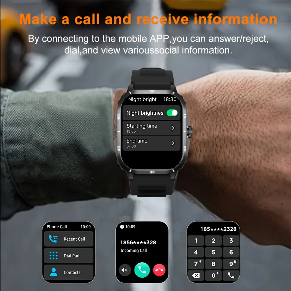 Outdoor Men'S Smart Watch 2.01 Inch-Hd-Full Touch Screen Display Wireless Call/Answer, Multiple Sports Modes ,Outdoor Information Reminder,Weather Forecast,Music Control,Suitable for Iphone and Android