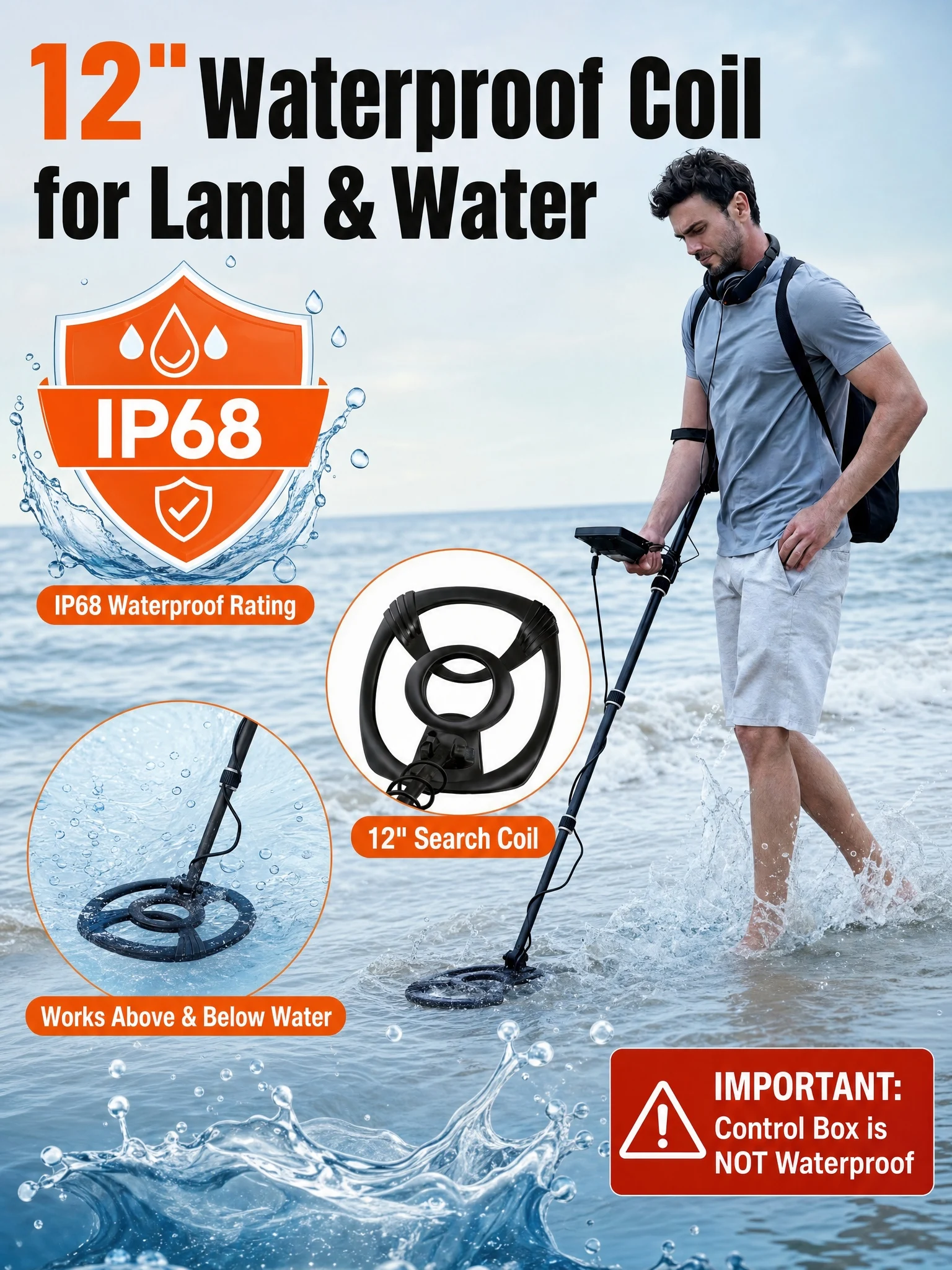 SUNPOW Underground Metal Detector Kit for Adults, 10" IP68 Waterproof Search Coil, 5 Detection Modes, Dual Backlit LCD, High Sensitivity for Gold Coin Relic Beach Treasure Hunting