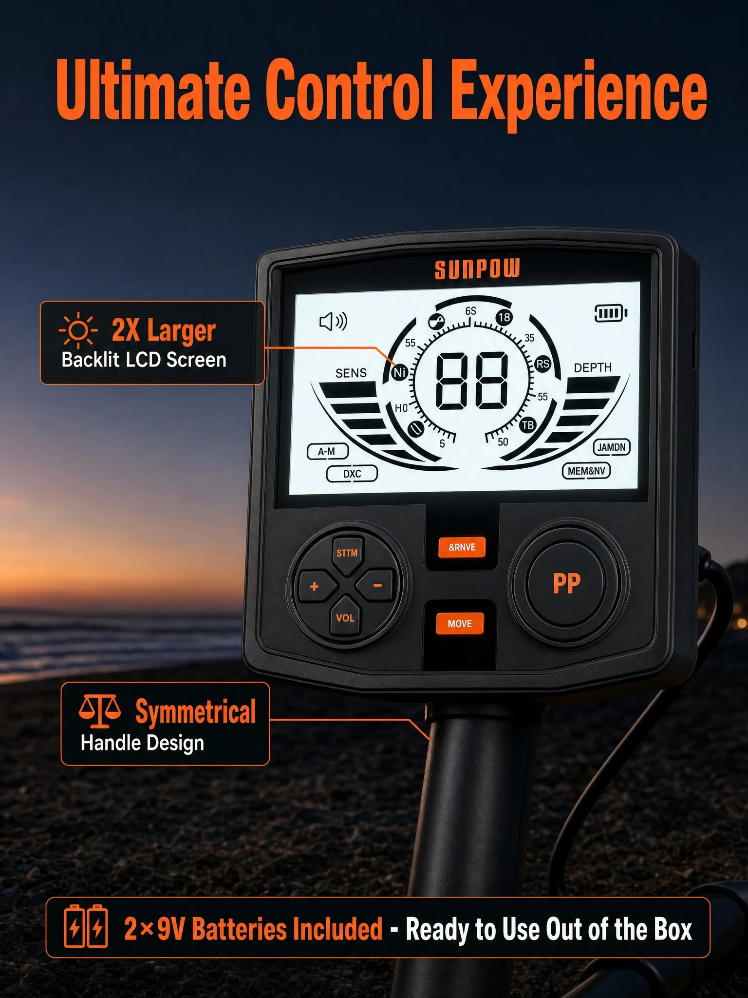 SUNPOW Underground Metal Detector Kit for Adults, 10" IP68 Waterproof Search Coil, 5 Detection Modes, Dual Backlit LCD, High Sensitivity for Gold Coin Relic Beach Treasure Hunting