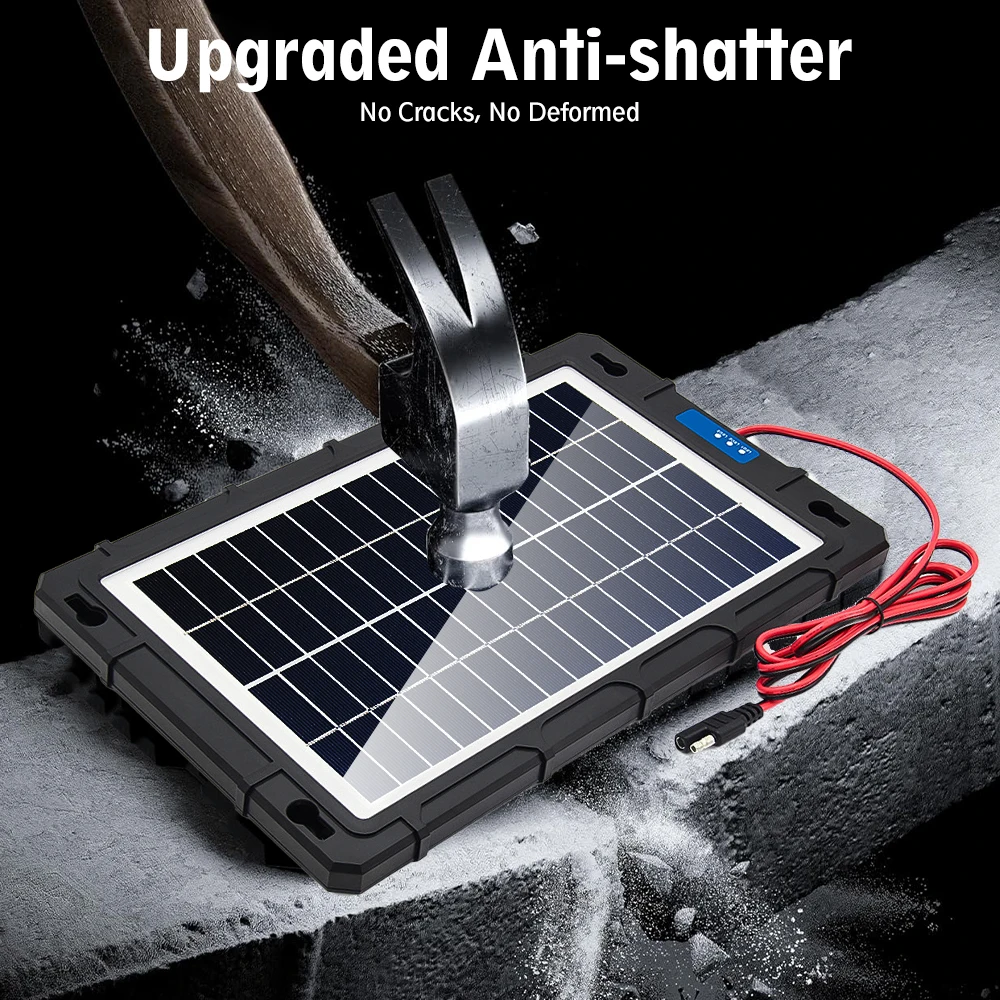 Solar Panel 12V Car Battery Charger Built In Charge Controller IP65 Waterproof Anti Shatter Solar Trickle Charger With Cigarette Lighter Alligator Clips Suction Cups For Motorcycle RV Boat Truck