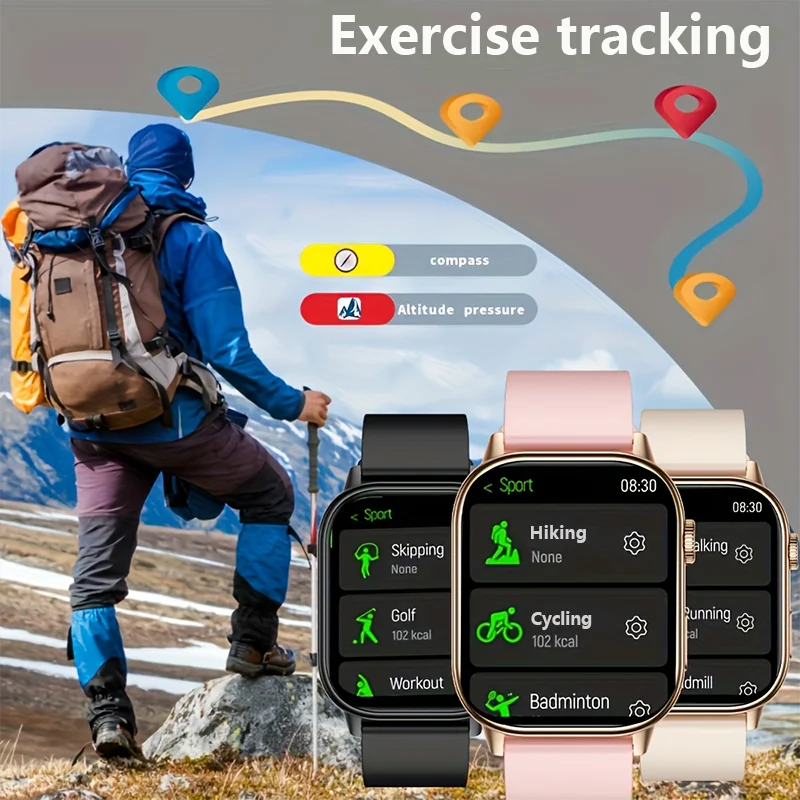New Full-Touch High-Definition Men'S and Women'S Sports Smartwatch Features Wireless Dialing, Answering Calls, Motion Tracking, Music Control. The Stylish Smartwatch Is Compatible with Android and Iphone
