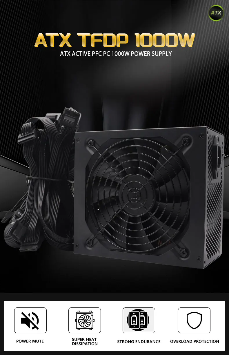 1000W ATX Gaming Power Supply 80 Plus Gold | Non-Modular | Full Voltage 110V-220V | for Desktop PC Server