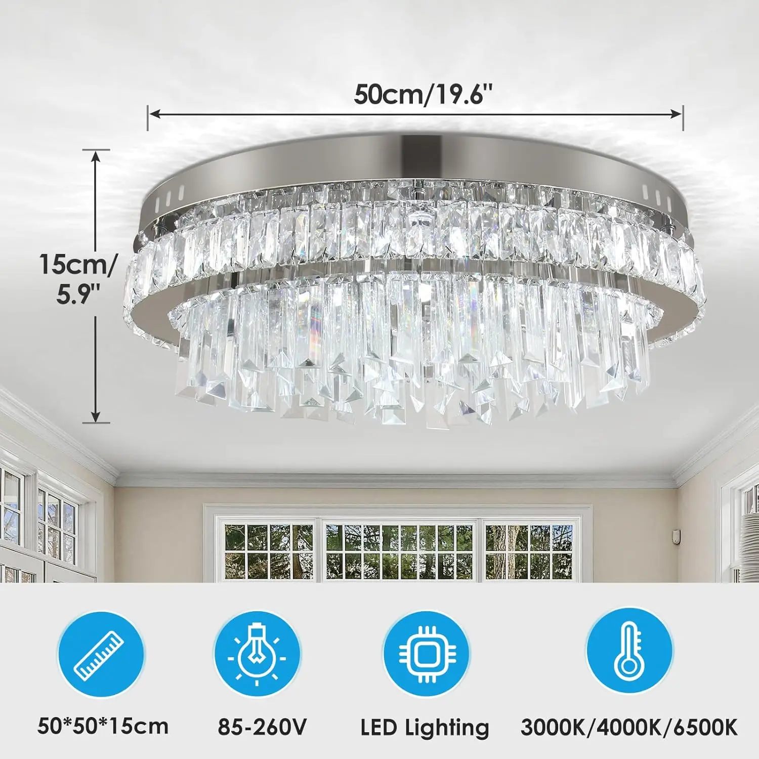Modern Dimmable Crystal Chandeliers LED Flush Mount Ceiling Light Fixtures Oval Living Room Chandelier Stainless Steel Ceiling L
