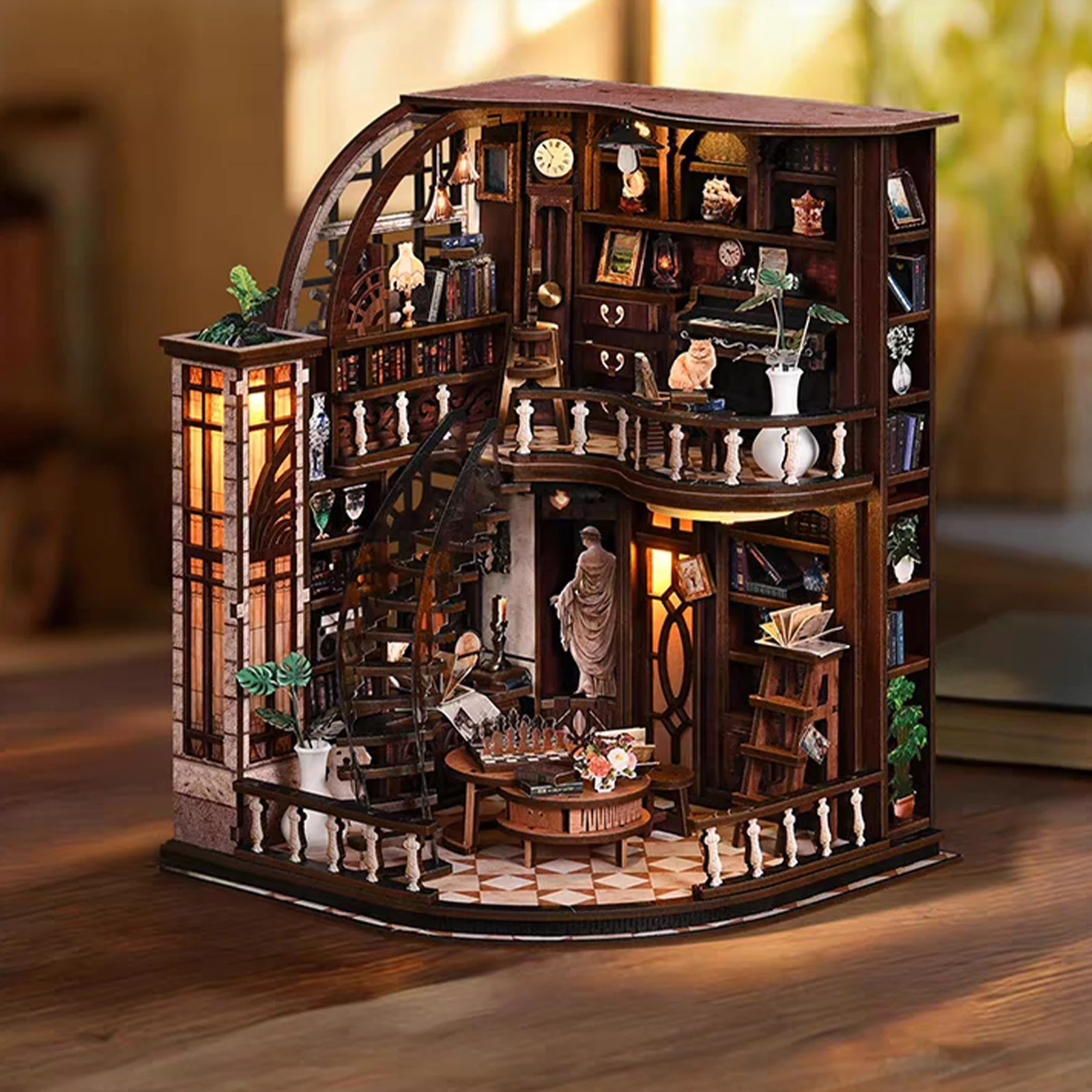 3D Wooden Puzzle for Adults Bacchus Study Book Nook with Lights Model Kit Dollhouse DIY Miniature House Birthday and Christmas Gifts