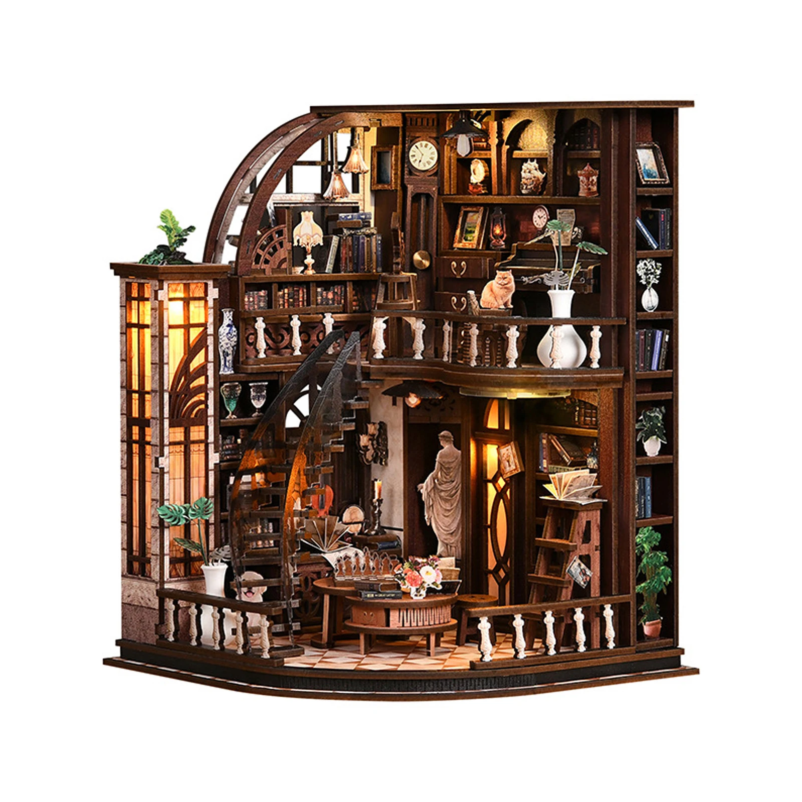 3D Wooden Puzzle for Adults Bacchus Study Book Nook with Lights Model Kit Dollhouse DIY Miniature House Birthday and Christmas Gifts