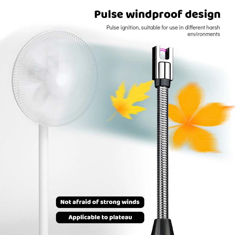 USB Rechargeable Arc Lighter Windproof Flexible Neck Electric Candle Lighter Safety Lock Pulse Igniter for Kitchen Gas Stove Camping Candle BBQ