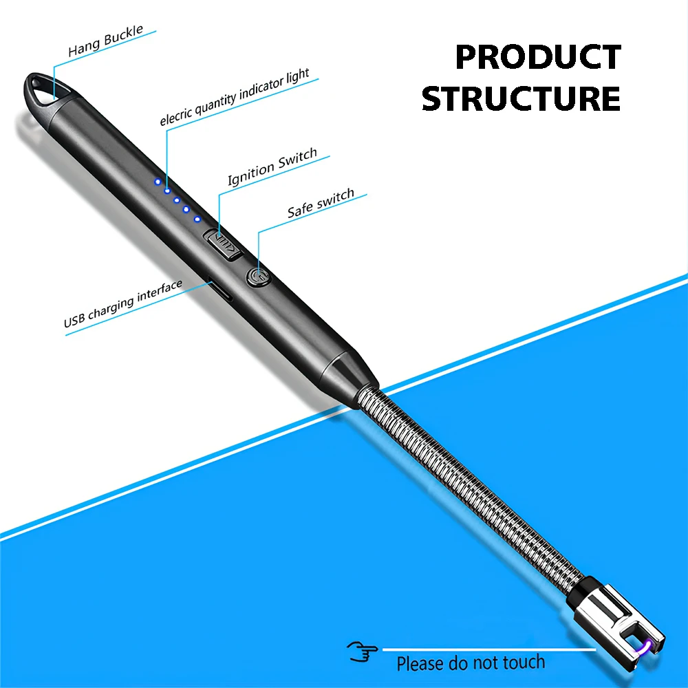 USB Rechargeable Arc Lighter Windproof Flexible Neck Electric Candle Lighter Safety Lock Pulse Igniter for Kitchen Gas Stove Camping Candle BBQ